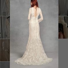 the back of a woman's wedding dress with long sleeves