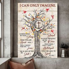 a tree with the words i can only imagine and an anchor on it in autumn colors