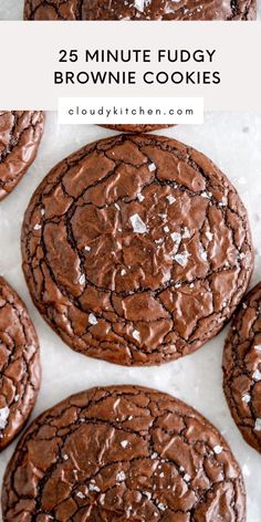 chocolate fudgey brownie cookies with white sprinkles in the middle