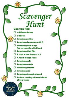 a scavenger hunt with flowers and leaves