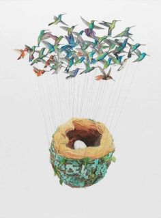 birds flying over a basket with an egg in it and the words juxtapox wild written below