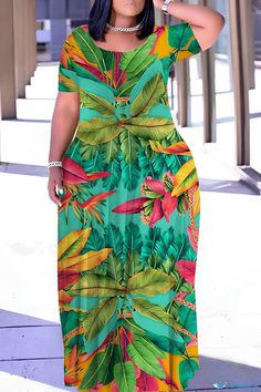 OrcaJump - Classic Plus Size Long Dresses with Casual Printed Design and O-Neck Detail Plus Size Dresses Casual, Plus Size Long Dresses, Backless Long Dress, Spaghetti Strap Maxi Dress, Daily Dress, Long Dresses, Casual Elegance, Wholesale Fashion, Printed Design