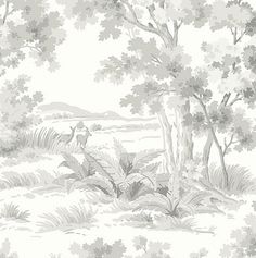 a wallpaper with trees and bushes on it