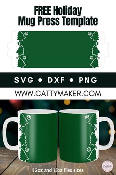 Free Holiday Mug Press Template Mug Press Template, Christmas Freebie, Cricut Christmas Ideas, Tree Mug, Free Cricut, Color Palette Challenge