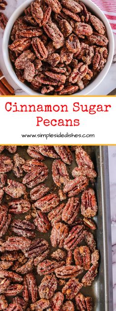 cinnamon sugar pecans in a baking pan