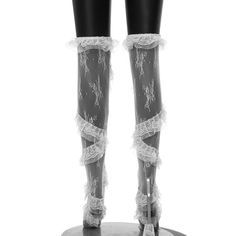 Please refer to our sizing chart for a guideline when choosing a size. 5 business days order processing time. 90% polyester 10% spandex Solid Color Fitted Thigh High Socks, Fitted Thigh High Stockings With Lace Trim, Fitted Thigh-high Legwear With Lace Trim, Fitted Thigh High Legwear With Lace Trim, Fitted White Hosiery With Lace Trim, Trendy Thigh High Legwear With High Stretch, Trendy Thigh High Stretch Legwear, White Stretch Party Socks, Spring Thigh-high Legwear With Lace Trim