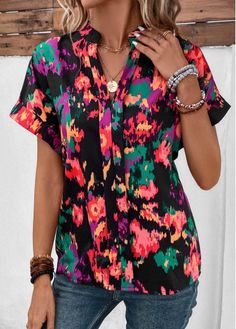 Color:Multi Color;Size:XL;Size:2XL;Package Contents:1 X Blouse;Occasion:Other;Style:Casual; Color Blouse, Multi Color Blouse, Denim Jean Skirt, Lovely Tops, Solid & Striped, Printed Jumpsuit, Print Blouse, Printed Blouse, Ladies Tops Fashion