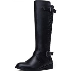 These Women's Knee High Motorcyle Riding Boots With Instep Adjustable Metal Buckle Straps For Easy On And Off. Selection Of High Quality Synthetic Leather, Premium Handmade And Fashion Look Design Make This Fashion Boot Elegant And Comfort. Durable Anti-Skid Tpr Rubber Outsole Provides Good Traction, You Can Enjoy A Pleasurable Walking Experience. Soft Lining, Latex Padded Insole And Inner Zipper Works With Top Opening Circumference About 16.65" Make Your Feet Comfortable. Heel Height:1.18"(Appr Fitted Moto Boots With Round Toe For Riding, Fitted Moto Boots For Riding With Round Toe, Winter Riding Knee-high Boots With Round Toe, Black Knee-high Boots With Round Toe For Riding, Black Knee-high Riding Boots For Fall, Black Knee-high Moto Riding Boots, Black Knee-high Moto Boots For Riding, Moto Boots With Round Toe For Winter, Moto Style Winter Boots With Round Toe