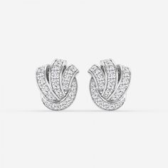 1 1/2 ctw Round Lab Grown Diamond Pave Knot Stud Earrings Platinum F, VS2 Exquisite White Gold Diamond Earrings With Pave Setting, White Round Cut Diamond Earrings For Evening, Classic Bridal Earrings With Pave Setting For Anniversary, Earrings Platinum, Knot Stud Earrings, Knot Studs, Jewellery Box Making, Sustainable Jewelry, Pave Diamonds