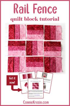 the instructions for how to make a quilt block with red and pink squares on it