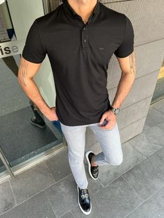 Giovanni Mannelli Slim Fit Black Polo Tees | BOJONI Black Polo Outfit Men, Black Polo Outfit, Black Polo T Shirt, Polo Outfit Men, Polo Shirt Outfits, Polo Outfit, Slim Fit Polo Shirts, Black Polo Shirt, Mens Casual Dress Outfits