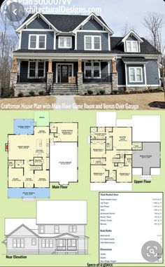 two story house plan with 3 car garage and open floor plans for this family home