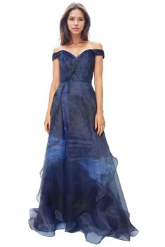 Off The Shoulder Organza A-line Gown Off-shoulder Organza Evening Dress For Gala, Off-shoulder Tulle Gown For Formal Occasions, Elegant Off-shoulder Organza Evening Dress, Printed Organza, Pre Fall Collection, Organza Fabric, A Line Gown, Women Helping Women, Top Fabric