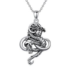 PRICES MAY VARY. 🐉Design Feature：Silver dragon pendant necklace features dragon as the design elements. The dragon symbolizes authority and honor. 🐉Product Material：925 silver dragon necklace for women is made of 925 sterling silver. Sterling silver jewelry will not cause redness and itching of the skin, and it is not hazardous to your health if you wear it for a long time. 🐉Necklace Size：925 silver dragon pendant size: length is 1.07 inches, width is 0.7 inches; chain size: chain length is a Nefertiti Necklace, Egypt Queen, Animals Jewelry, Poseidon Trident, Time Necklace, Silver Dragon Necklace, Dragon Necklace, Dragon Jewelry, Sterling Pendant