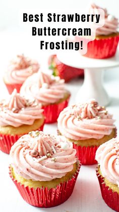 Make the perfect homemade strawberry frosting for your next batch of cupcakes! This strawberry frosting recipe easy uses real strawberries and creates a smooth, creamy topping. The perfect choice for frosting for strawberry cupcakes or for adding elegance to your easy frosting designs. #StrawberryFrosting #VanillaCupcakes