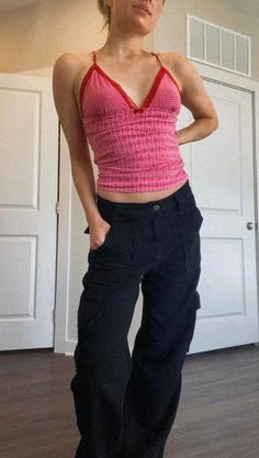 Vintage Y2k era VS pink trendy tank top with lace perfect with low rise jeans for the ultimate y2k aesthetic model is 5'5 120 lbs for a size reference Fitted V-neck Y2k Crop Top, Y2k V-neck Tank Top For Spring, Y2k Style Summer Tank Top, Fitted Y2k V-neck Crop Top, Y2k Summer Tank Top For Streetwear, Y2k Summer Streetwear Tank Top, 90s Style Sleeveless Stretch Crop Top, 90s Style Fitted Sleeveless Crop Top, Fitted Sleeveless 90s Crop Top