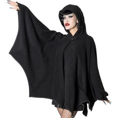 The Bat Web Cape is where old school meets new ghoul, fashioned after vintage capes with a Kreepsville twist. This cape has it all: a bat wing shape, satin lined hood with widows peak, finger loops to hold your wings in line, and best of all an inside POCKET for your phone! The cape is made from polar fleece with a fount double snap closure to creep you warm and spooky all year long! Designed in California. Bat Cape Crochet Pattern, Bat Wing Jacket, Bat Wing Clothes, Bat Cape Pattern, Bat Jacket, Bat Cloak, Bat Clothes, Bat Outfit, Bat Wing Dress