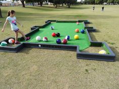 create pool table soccer! Fun idea! Table Soccer, Diy Yard Games, Living Pool, Outside Games, Pool Tables, Backyard Playground, Yard Games, Lawn Games