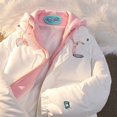 Cute Korean Jackets, White And Pink Jacket, Jacket For Winter For Women, Cute Winter Jackets Aesthetic, Winter Jacket For Women, Jackets For Women Winter Fashion, Winter Coats & Jackets, Winter Jackets Women Aesthetic, Winter Jackets Aesthetic