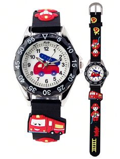 1pc 3D Firetruck Cartoon Pattern Quartz Watch For Boys, Children's Learning Time Gift Toy  Cute     Wrist Watches   Kids Jewelry & Watches, size features are:Bust: ,Length: ,Sleeve Length: Learning Time, Gift Of Time, Kids Watches, Cartoon Pattern, Kids Jewelry, Wrist Watches, Cartoon Kids, Fire Trucks, Firefighter