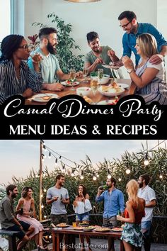 a group of people sitting around a table with food on it and the words canada dinner party menu ideas & recipes