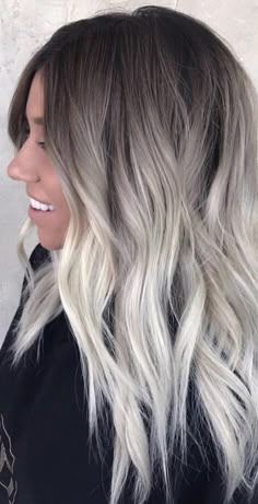 Ombre Hair Color Platinum Blonde, Hair Styles2023 Trends, Root Melt Silver Hair, White Hair Grown Out Roots, Platinum Ash Blonde Hair Balayage, Smokey Platinum Blonde Hair, Platinum Ash Blonde Balayage, Dark Blonde And Gray Hair, Ombre Hair Platinum Blonde