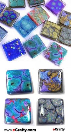 many different types of glass coasters on a white surface with the words crafty com written below them