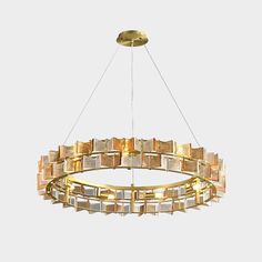 a circular chandelier made out of glass blocks