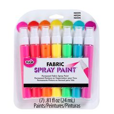 Picture of 31424 Fabric Spray Paint Mini Neon 7 Pack Paint On Bag, Neon Spray Paint, Tulip Fabric, Best Spray Paint, Fabric Spray Paint, Tulip Colors, Tulip Painting, Spray Paint Cans, Fabric Spray