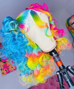 Rainbow Hairstyles, Beauty Blogging, High Bun Hair, Colorful Wig, Hairstyles Wigs, Rainbow Wig