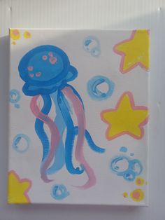 a painting of a jellyfish on a white background with stars and circles around it