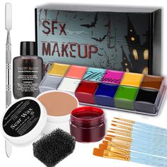 PRICES MAY VARY. 【OIL-BASED Face Paint Palette】：Creamy Texture flawlessly cover the skin；highly pigmented; Easy to spread; you can spread them as thin as you want or pack them as thickly as you want. Friendly to both professionals or beginners. ; VIVID COLORS: Bright Rainbow Colors pallet: Glod / Coral / Turquoise / Fuchsia / Yellow / Brown / Silver / White / Red / Brighl Blue / Leaf Green / Black. 【LOOK LIKE REAL】: This versatile synthetic skin wax is developed as a substitute for traditional M Halloween Makeup Kits, Blood Makeup, Scar Wax, Face Paint Brushes, Makeup Spatula, Professional Face Paint, Makeup Ingredients, Professional Makeup Kit, Face Paint Kit