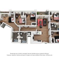 the floor plan for a two bedroom apartment with an attached kitchen, living room and dining area