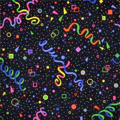 a black background with colorful confetti and streamers