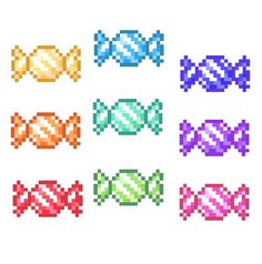 the pixel fish are all different colors and sizes