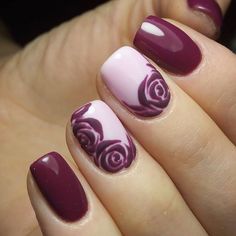 Nail art rose Rose Nail Art, Floral Nail Designs, Floral Nail Art, Burgundy Nails, Rose Nails, Super Nails, Great Nails, Spring Nail Art