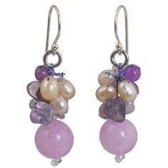 Beaded Clothing, Lavender Earrings, Pearl Amethyst, Purple Quartz, Gem Earrings, Printed Jewelry, Earrings Inspiration, Earrings Pearl, Amethyst Cluster