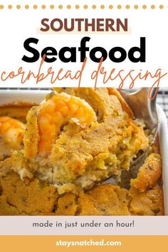 seafood dressing with shrimp Seafood Cornbread Dressing, Seafood Cornbread, Southern Dressing Recipe, Dressing Recipes Thanksgiving, Food Dinners, With Cornbread