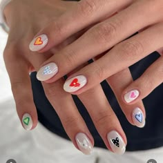 Copenhagen Style Nails, Multiple Design Nails, Short Nails Art Winter, Dopamine Nails, Pearl Nail Art, Multicolored Nails, Style Nails, Nails Now