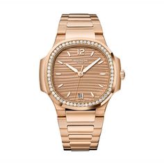 #Patek Philippe #7118/1200R-010 #Nautilus Patek Philippe Women, Patek Philippe Watches, Swiss Army Watches, Invicta Watches, Women Watches, Patek Philippe Nautilus, Rose Gold Bracelet, Rose Gold Watch, Bezel Diamond