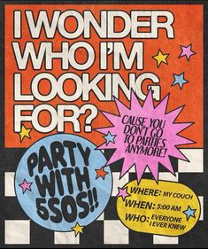 an advertisement for party with sos on the front cover of a magazine or book