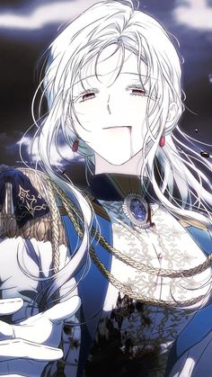 an anime character with white hair and blue eyes