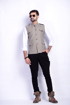 Important Instrucitons : We request you to kindly calculate the processing time of your order after the mutual confirmation on Bespoke measurements between us has taken place (either via message , e mail or form) Men can wear Half-Jackets and style them in many different ways. Want to look traditional? Great! Wear a Half Jodhpuri Jacket with your Mens Kurta and Pajama. Want to wear it to a party? Try Half Jodhpuri Jacket with Trousers. If you are all about comfort this summer, then these Half Ja Casual Nehru Jacket For Work, Casual Nehru Jacket With Pockets For Winter, Great Things Take Time, Half Jacket, Mens Kurta, Hunting Jacket, Kurta Pyjama, Mens Fashion Blazer, Marriage Anniversary