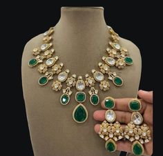 Festive Kundan Necklace With Cut Dana For Wedding, Designer Festive Wedding Necklaces, Designer Wedding Necklaces For Festive Occasions, Designer Gold Kundan Necklace For Wedding, Designer Kundan Necklace For Weddings And Festivals, Sabyasachi Jewelry, Dark Emerald Green, Neck Pieces Jewelry, Sabyasachi Jewellery