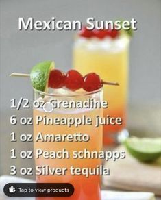 mexican sunset cocktail recipe with pineapple juice, orange juice, limeade and vodka