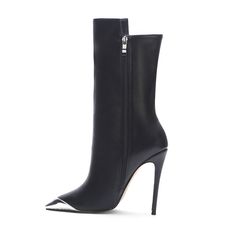 Shop Women's Black Vegan Leather Pointed Toe Stiletto Heels Ankle Boots color Black for Anniversary, Date, Going out, Hanging out with worldwide Free shipping & Free return. Modern High Heel Mid-calf Boots For Party, Elegant Heeled Boots With Metal Feet, Elegant High Heel Mid-calf Faux Leather Boots, Half Boots, Point Shoes, Super High Heels, Black Vegan, Pointed Toe Shoes, Mixed Colors