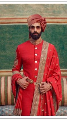 Sabyasachi Sherwani, Red Outfit Men, Groom Wedding Pictures, Sabyasachi Mukherjee, Bohemian Weddings, Mens Wear Wedding, Bridal Photography Poses, Bridal Lehenga Collection