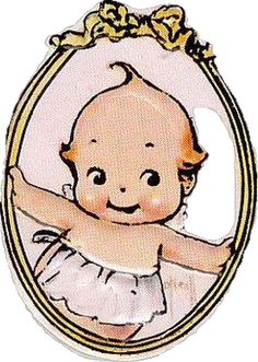 a drawing of a baby in a frame with a bow on it's head