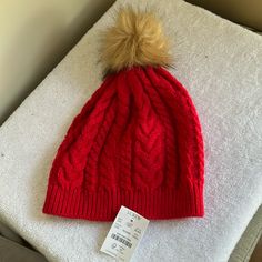 Nwt J. Crew Factory Women’s Red Pompom Hat Pom Pom Hat, J Crew Factory, Lady In Red, J Crew, Pom Pom, Women Accessories, Hats