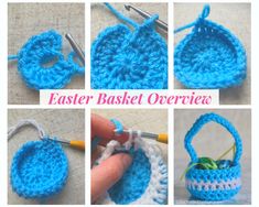 crocheted basket with yarn in it and instructions for how to crochet